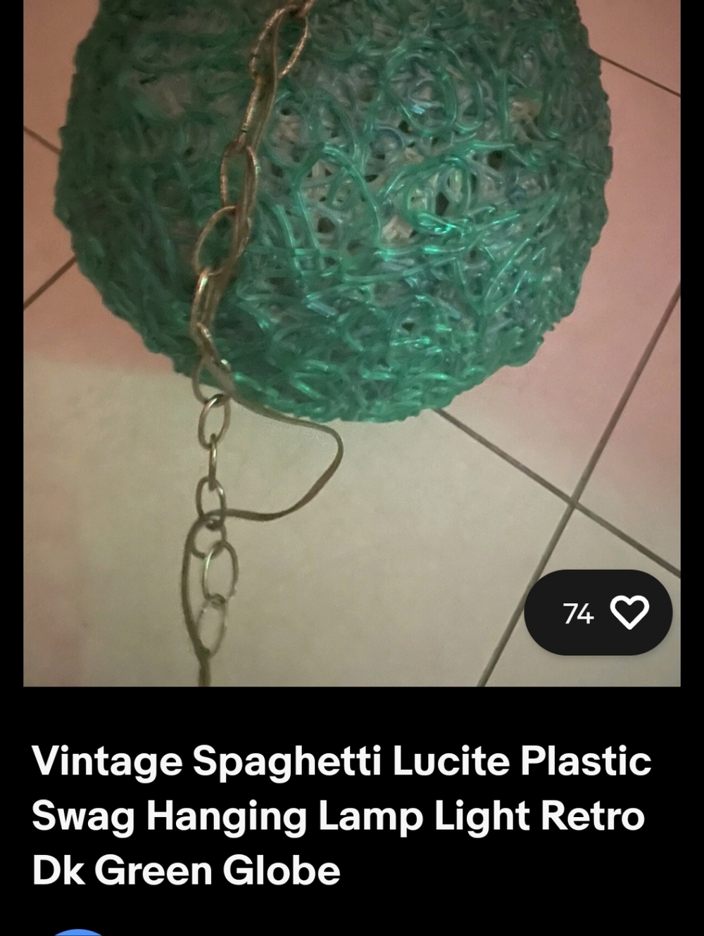 Green Lucite Spaghetti Swag Hanging Lamp Globe